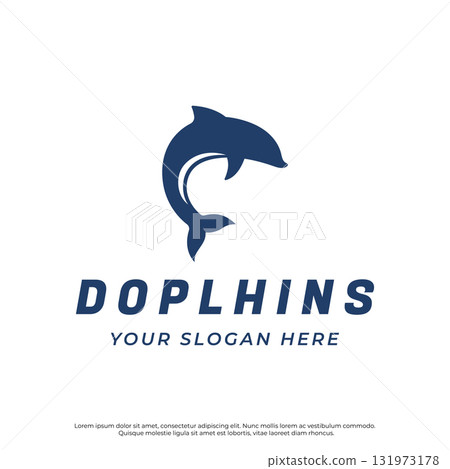 Dolphin Logo template design. Dolphins jump on the waves of the sea or beach with a creative idea. 131973178