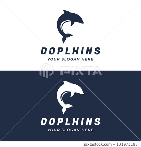 Dolphin Logo template design. Dolphins jump on the waves of the sea or beach with a creative idea. Dolphin Logo template design. Dolphins jump on the waves of the sea or beach with a creative idea. 131973185