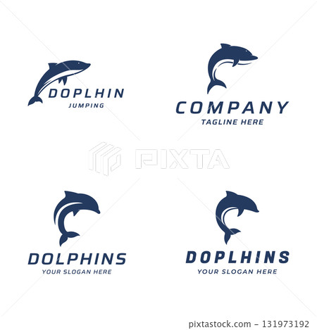 Dolphin Logo template design. Dolphins jump on the waves of the sea or beach with a creative idea. 131973192