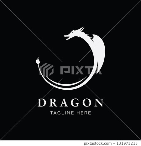 Logo design of fire dragon head and wings isolated background. 131973213
