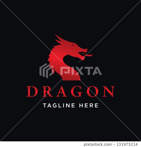Logo design of fire dragon head and wings isolated background. 131973214
