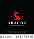 Logo design of fire dragon head and wings isolated background. 131973216