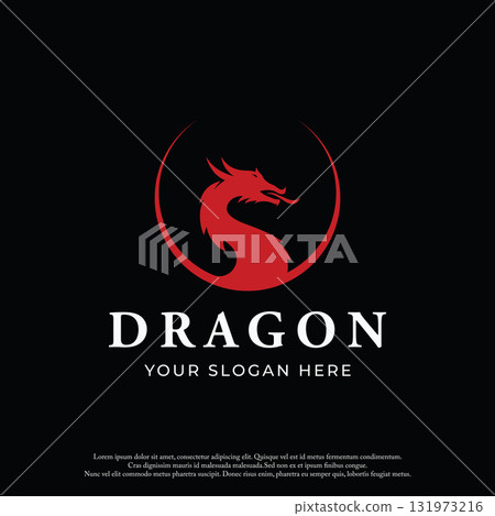 Logo design of fire dragon head and wings isolated background. Logo design of fire dragon head and wings isolated background. 131973216