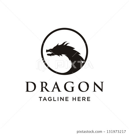 Logo design of fire dragon head and wings isolated background. Logo design of fire dragon head and wings isolated background. 131973217