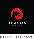Logo design of fire dragon head and wings isolated background. 131973220
