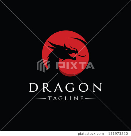 Logo design of fire dragon head and wings isolated background. 131973220