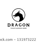 Logo design of fire dragon head and wings isolated background. 131973222