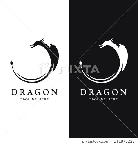 Logo design of fire dragon head and wings isolated background. 131973223