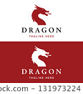Logo design of fire dragon head and wings isolated background. 131973224