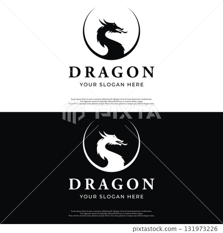Logo design of fire dragon head and wings isolated background. 131973226