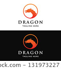 Logo design of fire dragon head and wings isolated background. 131973227