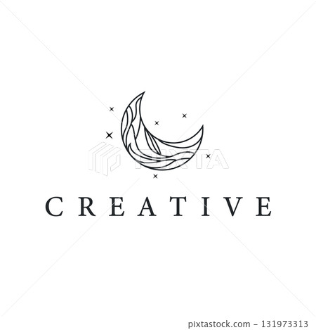 Moon logo simple minimalist line design modern concept illustration design template and poster also product brand 131973313
