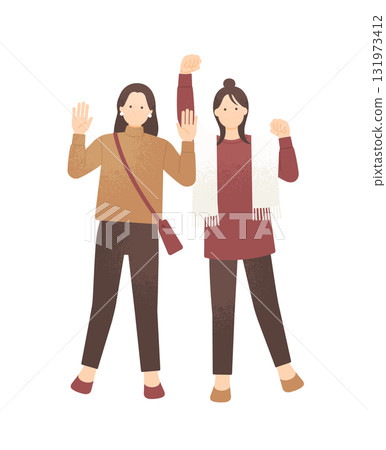 Cute girls having fun Autumn/Winter image people vector material 131973412