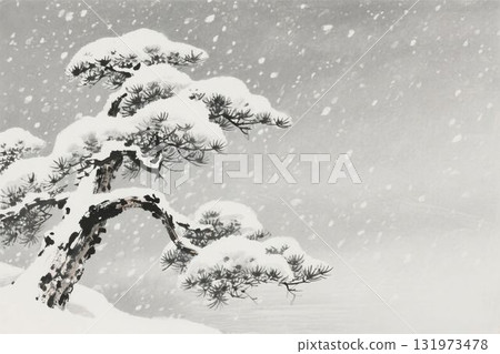 Ink painting of winter pine trees and snow AI Ink painting of winter pine trees and snow AI 131973478
