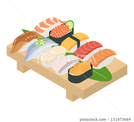 各種壽司套裝插圖向量 131973664