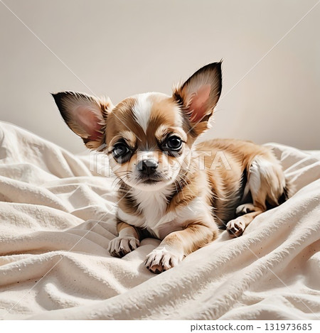 Relaxed Chihuahua puppy lying down 131973685