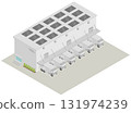 (Isometric) Medium-sized logistics warehouse building illustration, large truck dock and solar panels 131974239