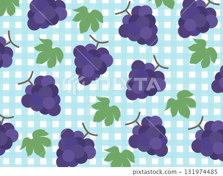 Cute checkered background pattern of purple grapes and leaves Cute checkered background pattern of purple grapes and leaves 131974485