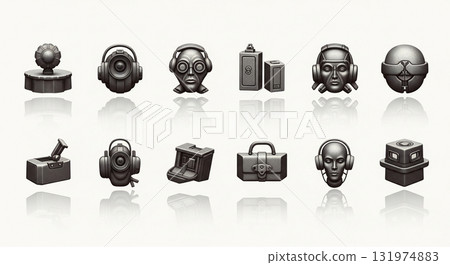 Futuristic headgear and device icon collection 131974883