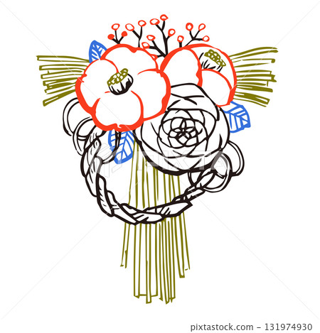 New Year's decorations New Year's brush line drawing illustration 131974930