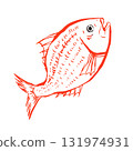 Sea bream New Year brush line drawing illustration 131974931