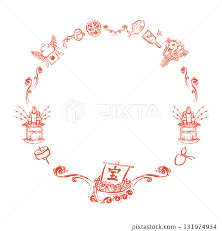 New Year frame brush line drawing illustration 131974934