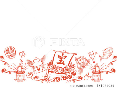 New Year background frame brush line drawing illustration 131974935