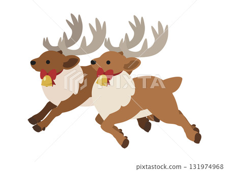 Cute vector illustration of reindeer wearing Christmas ribbons running in a line Cute vector illustration of reindeer wearing Christmas ribbons running in a line 131974968