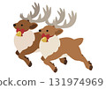 Cute vector illustration of reindeer wearing Christmas ribbons running in a line 131974969