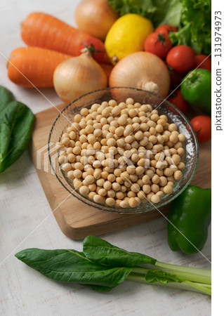 Soybeans and lots of vegetables in a bowl Soybeans and lots of vegetables in a bowl 131974973
