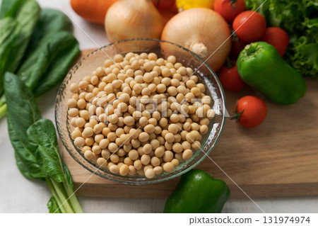 Soybeans and lots of vegetables in a bowl Soybeans and lots of vegetables in a bowl 131974974
