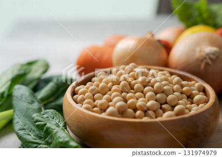 Soybeans and lots of vegetables in a bowl Soybeans and lots of vegetables in a bowl 131974979