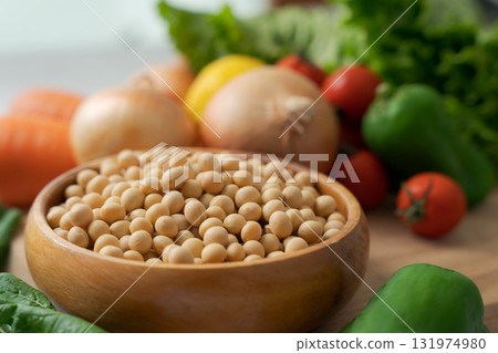 Soybeans and lots of vegetables in a bowl 131974980