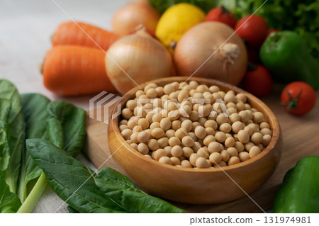 Soybeans and lots of vegetables in a bowl Soybeans and lots of vegetables in a bowl 131974981