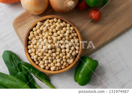 Soybeans and lots of vegetables in a bowl 131974987
