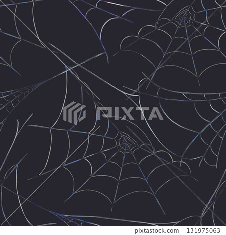Spider web with thin threads forming a natural cobweb seamless pattern. Hand drawn watercolor illustration in grey and black color on isolated dark background for Halloween fabric, wallpaper, biology. Spider web with thin threads forming a natural cobweb seamless pattern. Hand drawn watercolor illustration in grey and black color on isolated dark background for Halloween fabric, wallpaper, biology. 131975063
