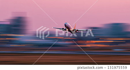 飛機在夕陽下起飛 飛機在夕陽下起飛 131975559