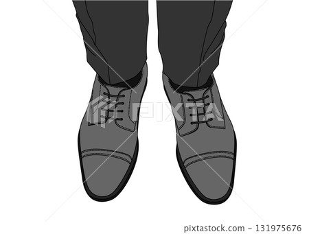 A bird's-eye view of a man wearing business shoes, monochrome A bird's-eye view of a man wearing business shoes, monochrome 131975676