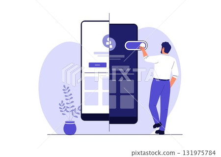 Illustration of Dark Mode versus Light Mode App Setting 131975784
