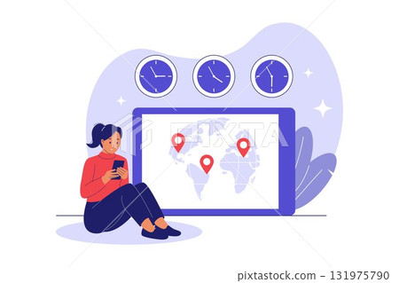 Illustration of Time Zone Settings and Global Digital Communication Illustration of Time Zone Settings and Global Digital Communication 131975790