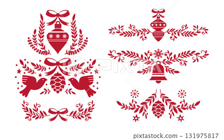 Holiday Deer Ornament Composition 131975817