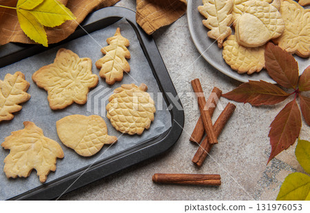 Autumn baking cookies creating seasonal cinnamon flavor treats 131976053