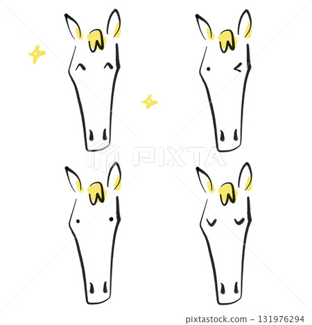 白馬的簡單臉部表情：水墨畫、快樂、嚴肅、眨眼、閉眼 131976294