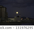City and river lights on a full moon night 131976295