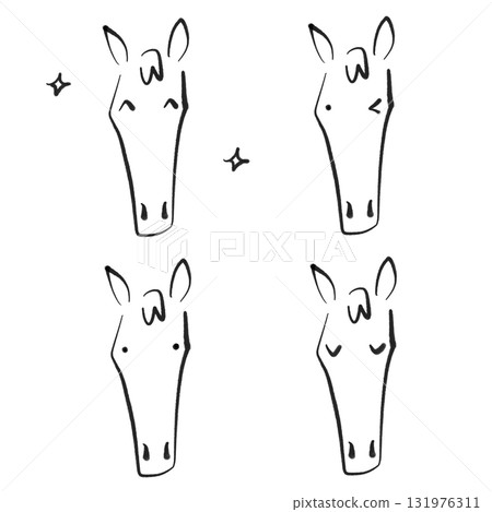 簡單的馬面部表情集:水墨畫、快樂、嚴肅、眨眼、閉眼 簡單的馬面部表情集:水墨畫、快樂、嚴肅、眨眼、閉眼 131976311