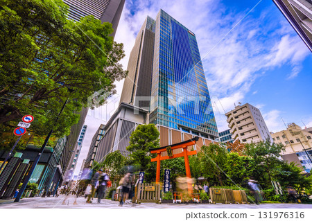 Tokyo cityscape in Japan, with views of Fukutoku Shrine and other shrines in the valley between buildings in Nihonbashi Muromachi Tokyo cityscape in Japan, with views of Fukutoku Shrine and other shrines in the valley between buildings in Nihonbashi Muromachi 131976316