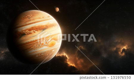 A giant Jupiter floating in deep space: fantastic and impressive visual art of the planet 131976550