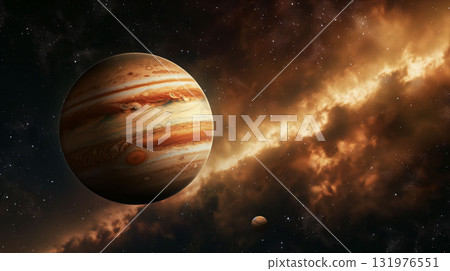 木星漂浮在太空中的壯麗景象。神秘而美麗的行星圖形素材。 131976551