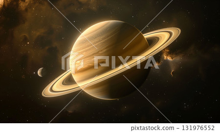 土星漂浮在太空中的壯麗景象。這顆行星帶有神秘而美麗的光環。 131976552