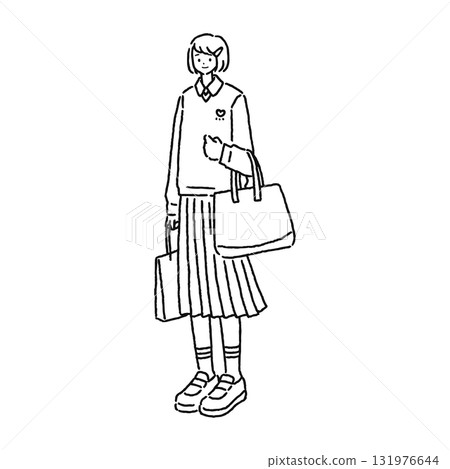 Retro style simple woman line drawing 131976644